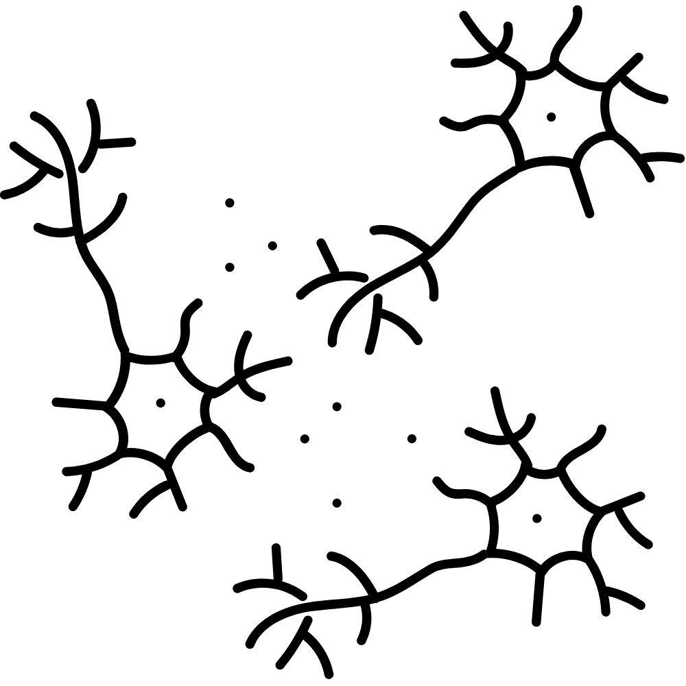 Three neurons connected by dendrites